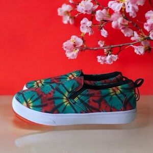 Taxi tie dye red green slip on canvas sneakers